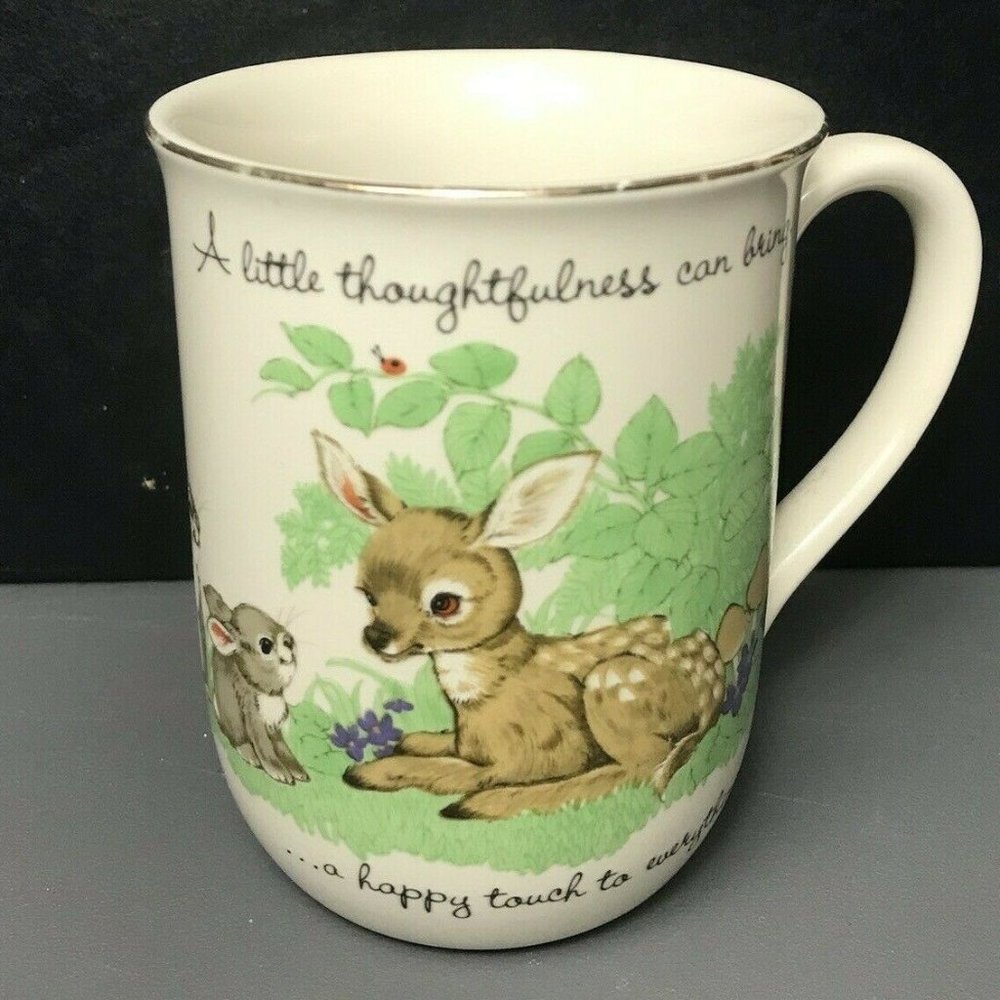 Vtg Otagiri Japan Bambi Deer Fawn Bunny Mug